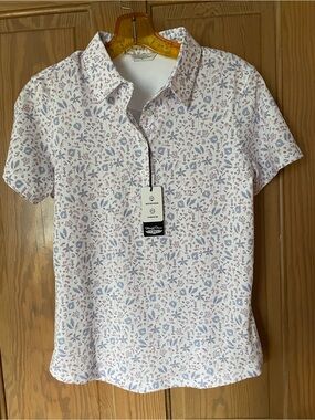Straight Down Wonderland Print Polo, NWT Small
